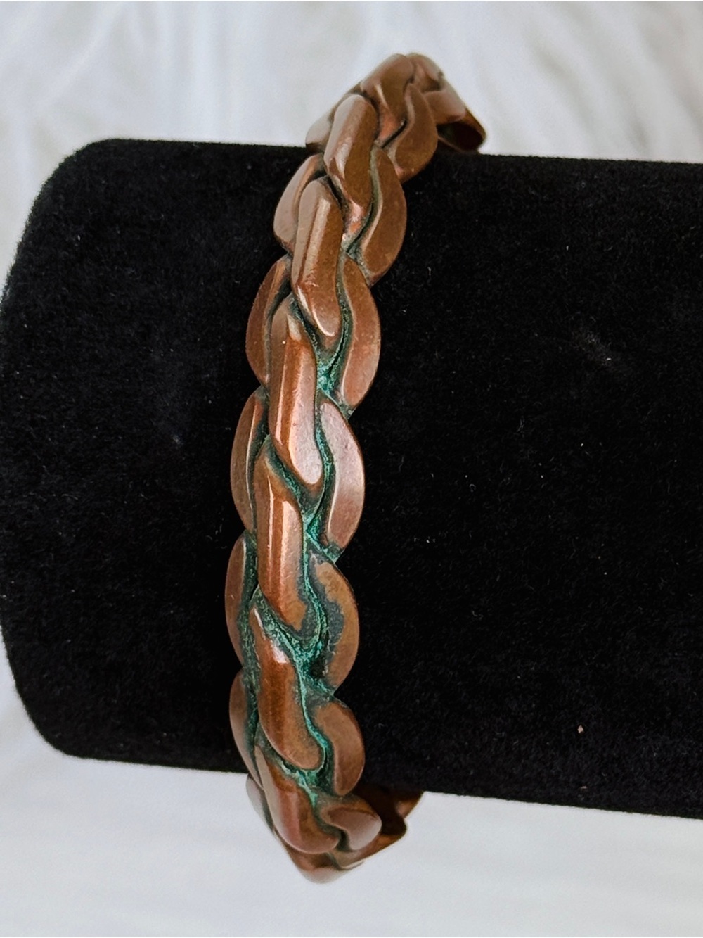 Vintage Braided Copper Cuff Bracelet Heavy Patina Unisex Artisan Statement